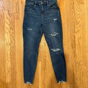 American Eagle Outfitters Dark Blue Distressed Skinny Jeans